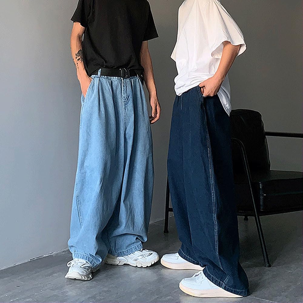 Nutriangee Men's Loose Fit Baggy Jeans Casual Streetwear Wide Leg Hip Hop Oversized Denim Pants Black 32