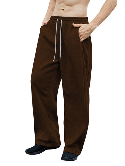 OYOANGLE Men's Drawstring Waist Straight Wide Leg Baggy Pants Workout Athletic Sweatpants with Pocket Grey L