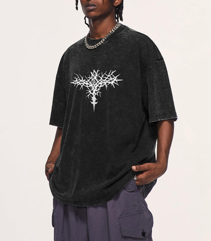 Men's Y2K Acid Wash Gothic Graphic T-Shirts Skull Print Vintage Oversized Washed Tees Grunge Clothes (Black,Medium)