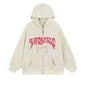OATSBAS Y2K Zip Up Hoodie for Women Men Letter Print Star Graphic Grunge Hooded Corduroy Sweatshirt Jacket (Large,Beige)