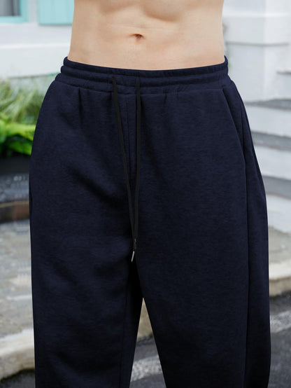OYOANGLE Men's Drawstring Waist Straight Wide Leg Baggy Pants Workout Athletic Sweatpants with Pocket Grey L
