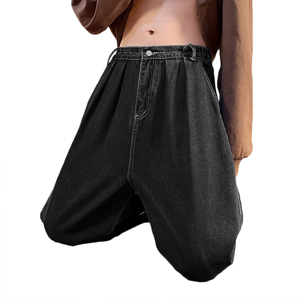 Nutriangee Men's Loose Fit Baggy Jeans Casual Streetwear Wide Leg Hip Hop Oversized Denim Pants Black 32