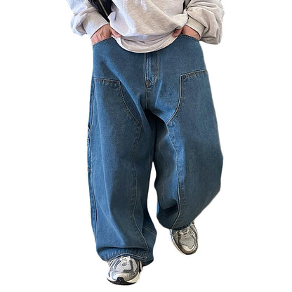 Nutriangee Men's Baggy Wide Leg Jeans Streetwear Y2K Hip Hop Loose Fit Casual Denim Pants Blue 32