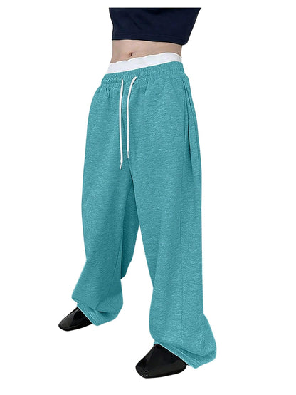 OYOANGLE Men's Drawstring Waist Straight Wide Leg Baggy Pants Workout Athletic Sweatpants with Pocket Grey L