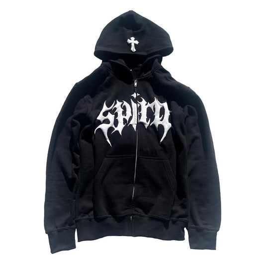 Udeniy Women Men Cross Graphic Hoodies Y2K Jacket Fashion Aesthetic Sweatshirt Gothic Long Sleeve Letter Print Hoodies A-black