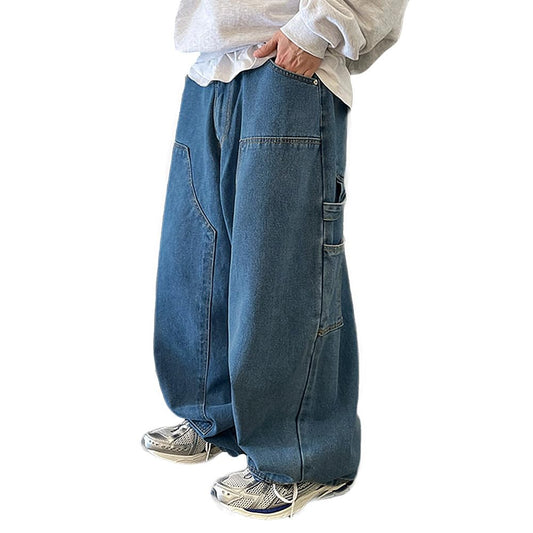 Nutriangee Men's Baggy Wide Leg Jeans Streetwear Y2K Hip Hop Loose Fit Casual Denim Pants Blue 32