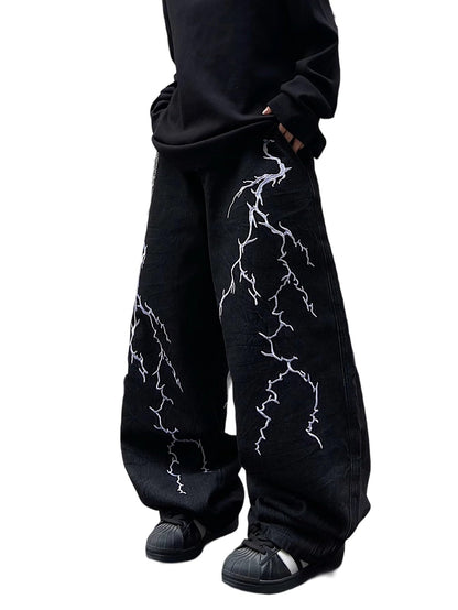 OYICAI Womens Baggy Jeans Wide Leg Denim Pants Y2k 90s Vintage Hip Hop Loose Long Trousers Streetwear High Waist Retro Casual 2000s Oversized Extreme Motion Jinco Skater,H28 Black,Large