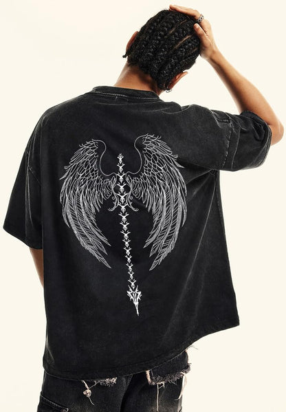 Men's Y2K Acid Wash Gothic Graphic T-Shirts Skull Print Vintage Oversized Washed Tees Grunge Clothes (Black,Medium)