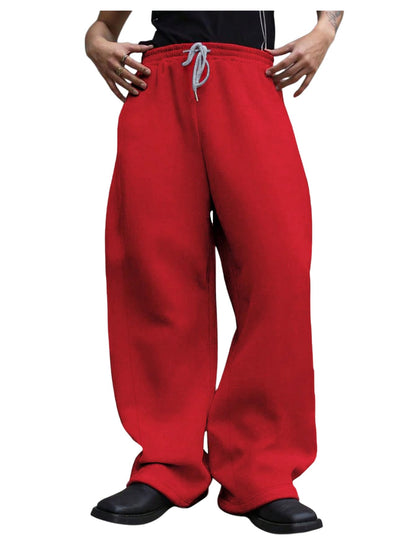 OYOANGLE Men's Drawstring Waist Straight Wide Leg Baggy Pants Workout Athletic Sweatpants with Pocket Grey L