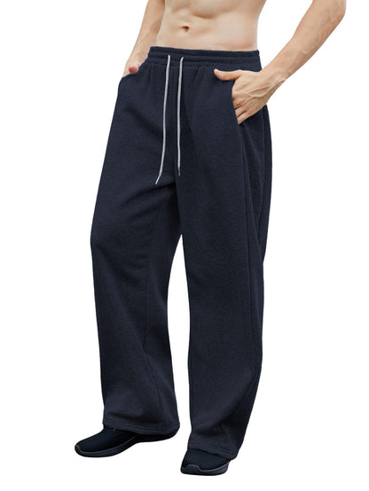 OYOANGLE Men's Drawstring Waist Straight Wide Leg Baggy Pants Workout Athletic Sweatpants with Pocket Grey L