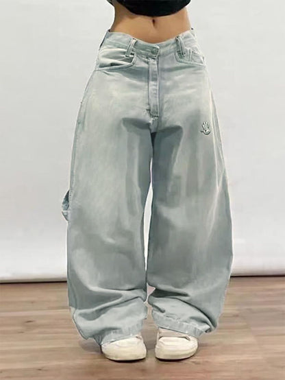 EMMIOL Women Hip Hop Baggy Jeans Wide Leg Mid-Low Waist Jeans Loose Boyfriends Pants 90s Vintage Denim Pants,Back-to-School Outfit