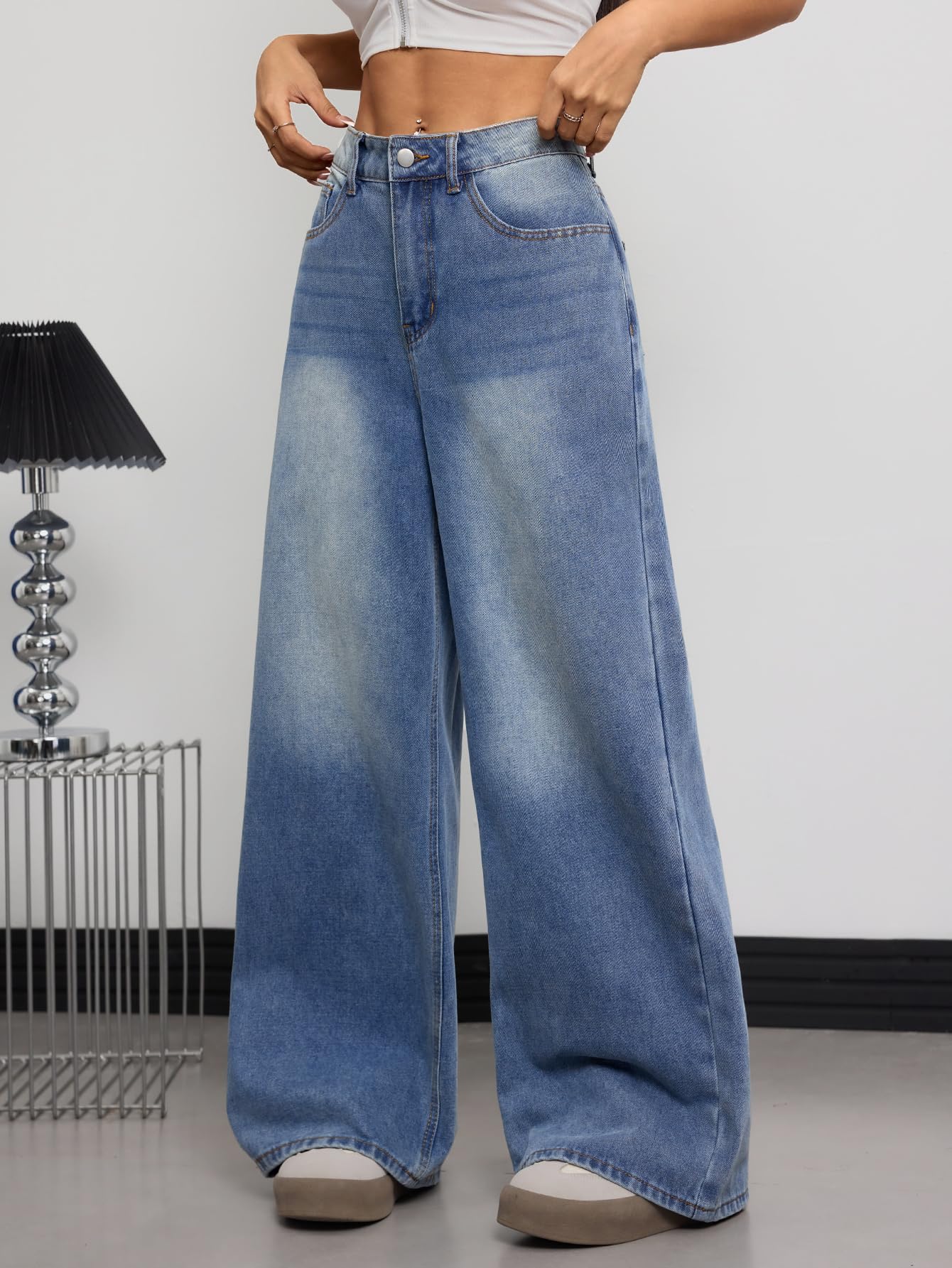 OYICAI Womens Baggy Jeans Wide Leg Denim Pants Y2k 90s Vintage Hip Hop Loose Long Trousers Streetwear High Waist Retro Casual 2000s Oversized Extreme Motion Jinco Skater,H28 Black,Large