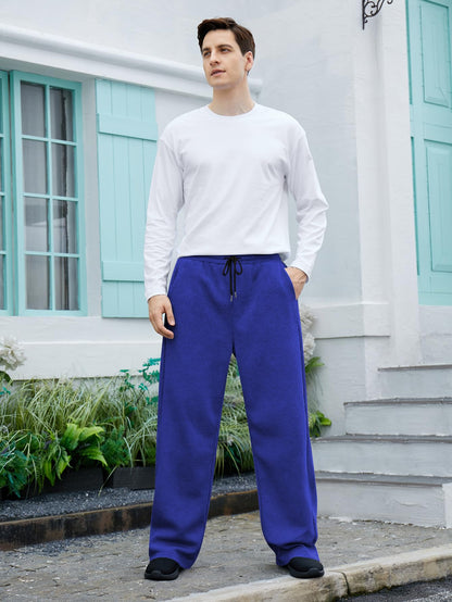 OYOANGLE Men's Drawstring Waist Straight Wide Leg Baggy Pants Workout Athletic Sweatpants with Pocket Grey L