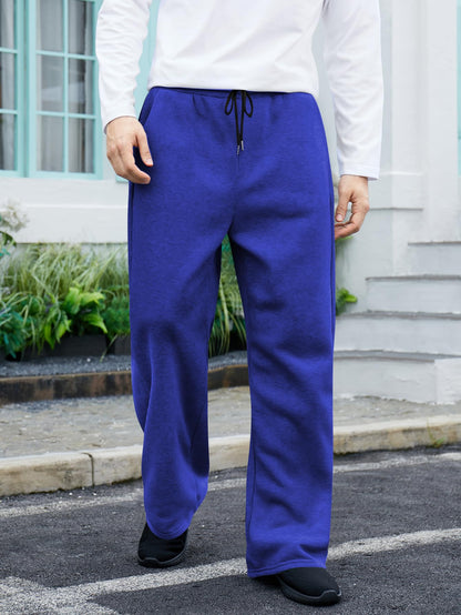 OYOANGLE Men's Drawstring Waist Straight Wide Leg Baggy Pants Workout Athletic Sweatpants with Pocket Grey L