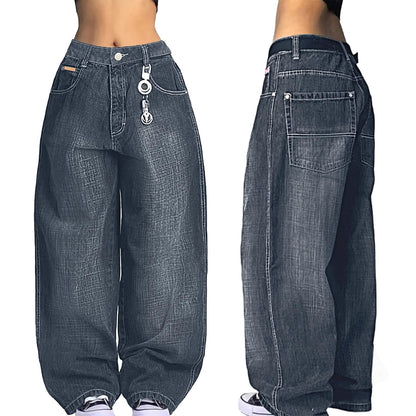 EMMIOL Women Hip Hop Baggy Jeans Wide Leg Mid-Low Waist Jeans Loose Boyfriends Pants 90s Vintage Denim Pants,Back-to-School Outfit