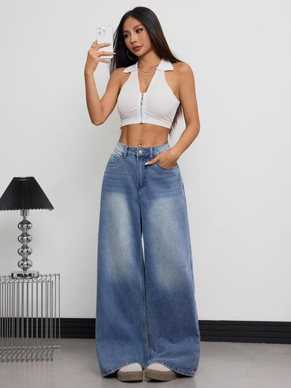 OYICAI Womens Baggy Jeans Wide Leg Denim Pants Y2k 90s Vintage Hip Hop Loose Long Trousers Streetwear High Waist Retro Casual 2000s Oversized Extreme Motion Jinco Skater,H28 Black,Large
