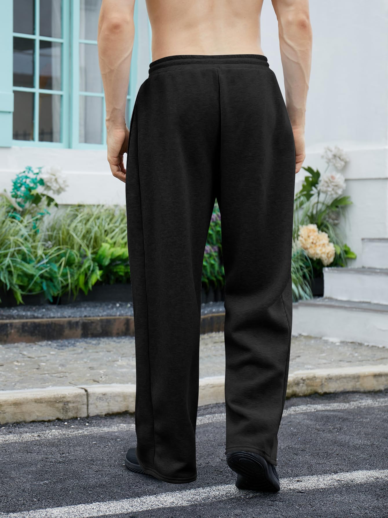 OYOANGLE Men's Drawstring Waist Straight Wide Leg Baggy Pants Workout Athletic Sweatpants with Pocket Grey L