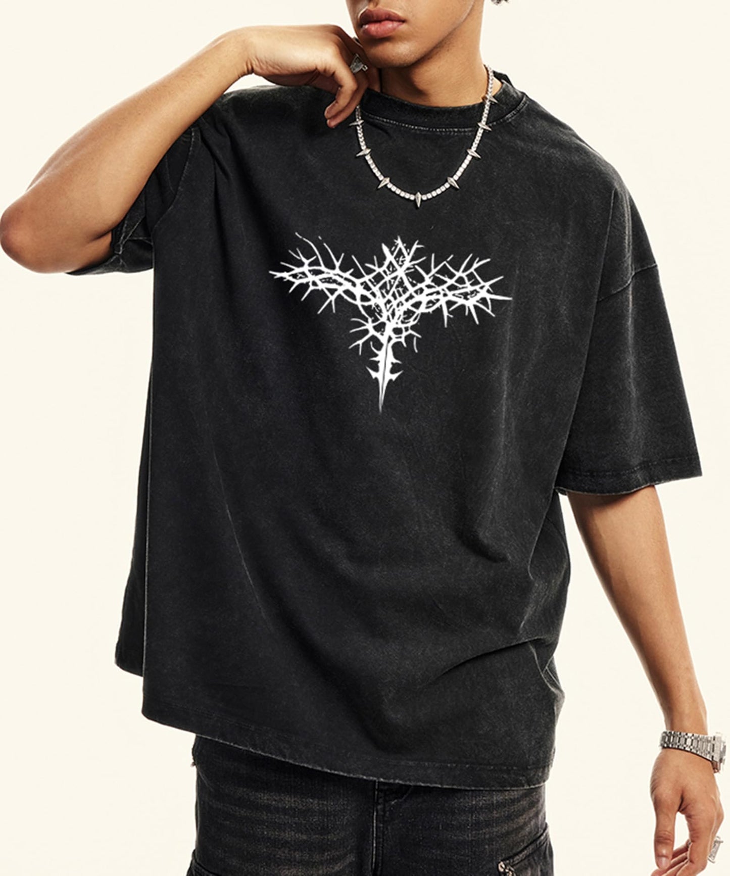 Men's Y2K Acid Wash Gothic Graphic T-Shirts Skull Print Vintage Oversized Washed Tees Grunge Clothes (Black,Medium)