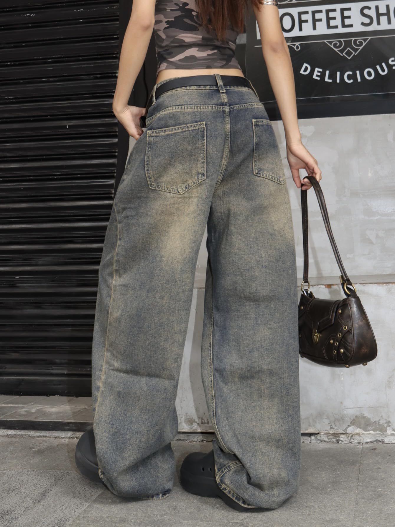 OYICAI Womens Baggy Jeans Wide Leg Denim Pants Y2k 90s Vintage Hip Hop Loose Long Trousers Streetwear High Waist Retro Casual 2000s Oversized Extreme Motion Jinco Skater,H28 Black,Large