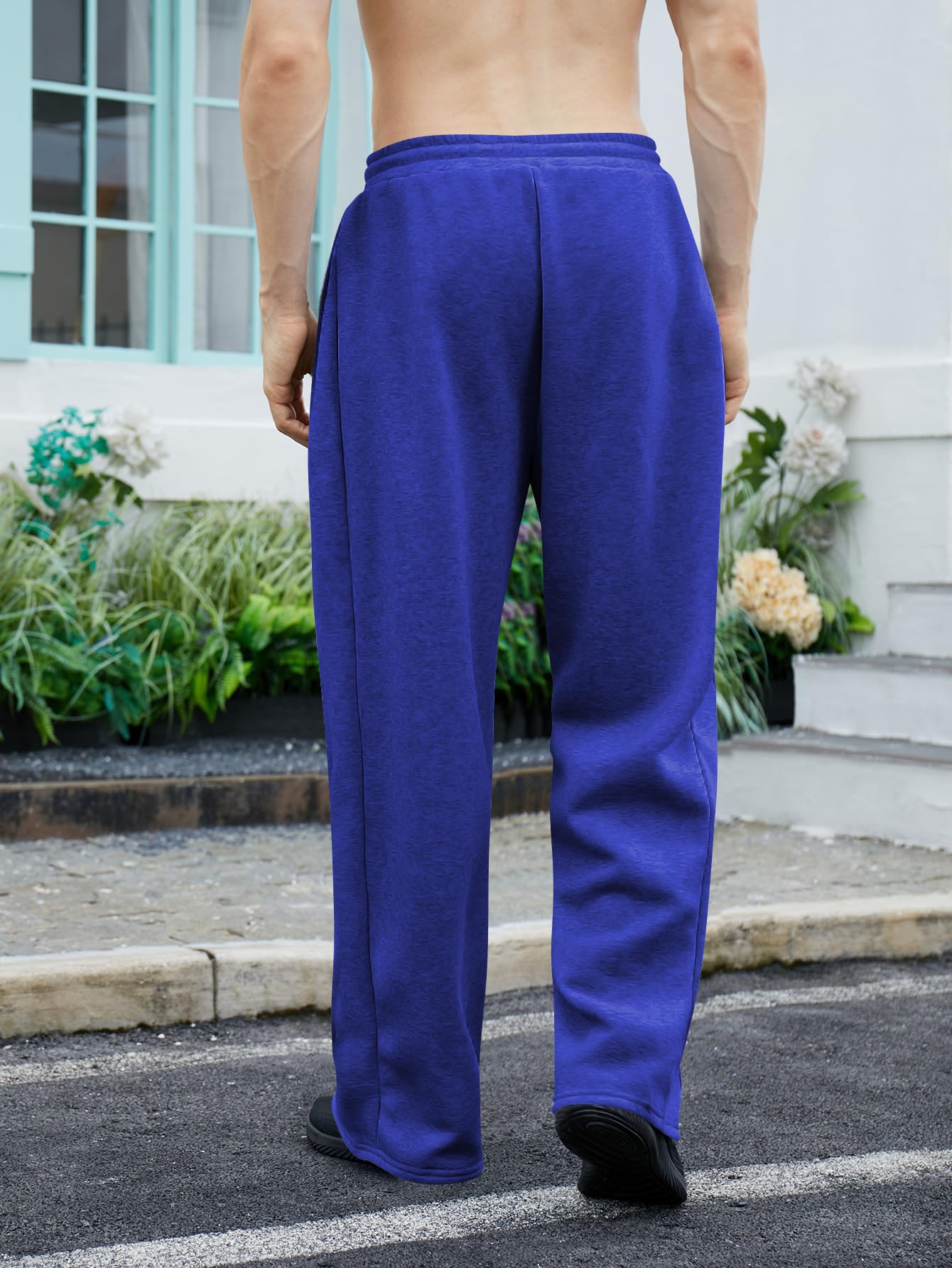 OYOANGLE Men's Drawstring Waist Straight Wide Leg Baggy Pants Workout Athletic Sweatpants with Pocket Grey L