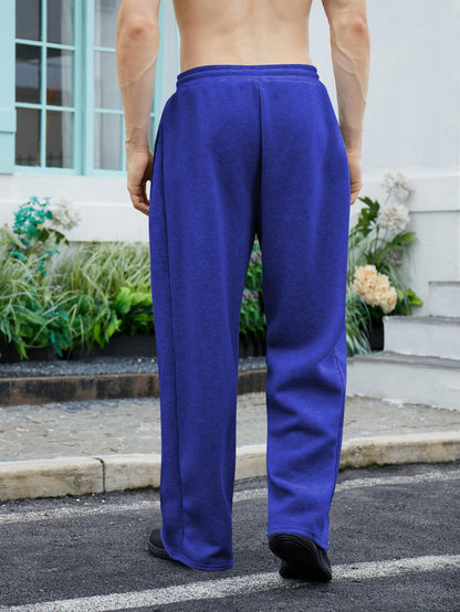 OYOANGLE Men's Drawstring Waist Straight Wide Leg Baggy Pants Workout Athletic Sweatpants with Pocket Grey L