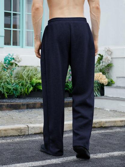 OYOANGLE Men's Drawstring Waist Straight Wide Leg Baggy Pants Workout Athletic Sweatpants with Pocket Grey L