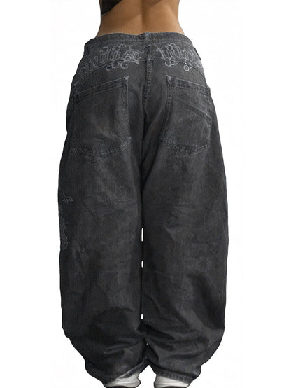 EMMIOL Women Hip Hop Baggy Jeans Wide Leg Mid-Low Waist Jeans Loose Boyfriends Pants 90s Vintage Denim Pants,Back-to-School Outfit