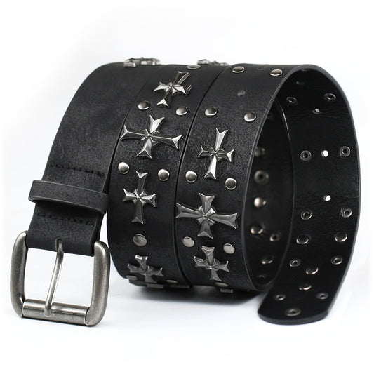 blu&ben Studded Belt for Women Y2K Metal Punk Rock Style Rivet Belts with Cross Rivet for Jeans Pants