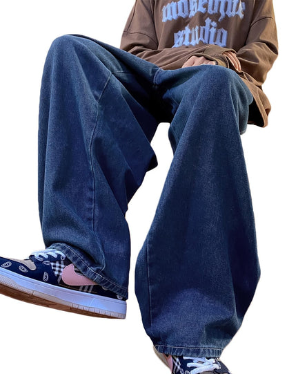Nutriangee Men's Loose Fit Baggy Jeans Casual Streetwear Wide Leg Hip Hop Oversized Denim Pants Black 32