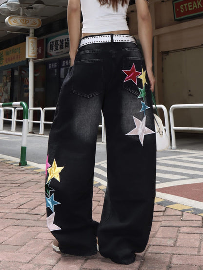OYICAI Womens Baggy Jeans Wide Leg Denim Pants Y2k 90s Vintage Hip Hop Loose Long Trousers Streetwear High Waist Retro Casual 2000s Oversized Extreme Motion Jinco Skater,H28 Black,Large