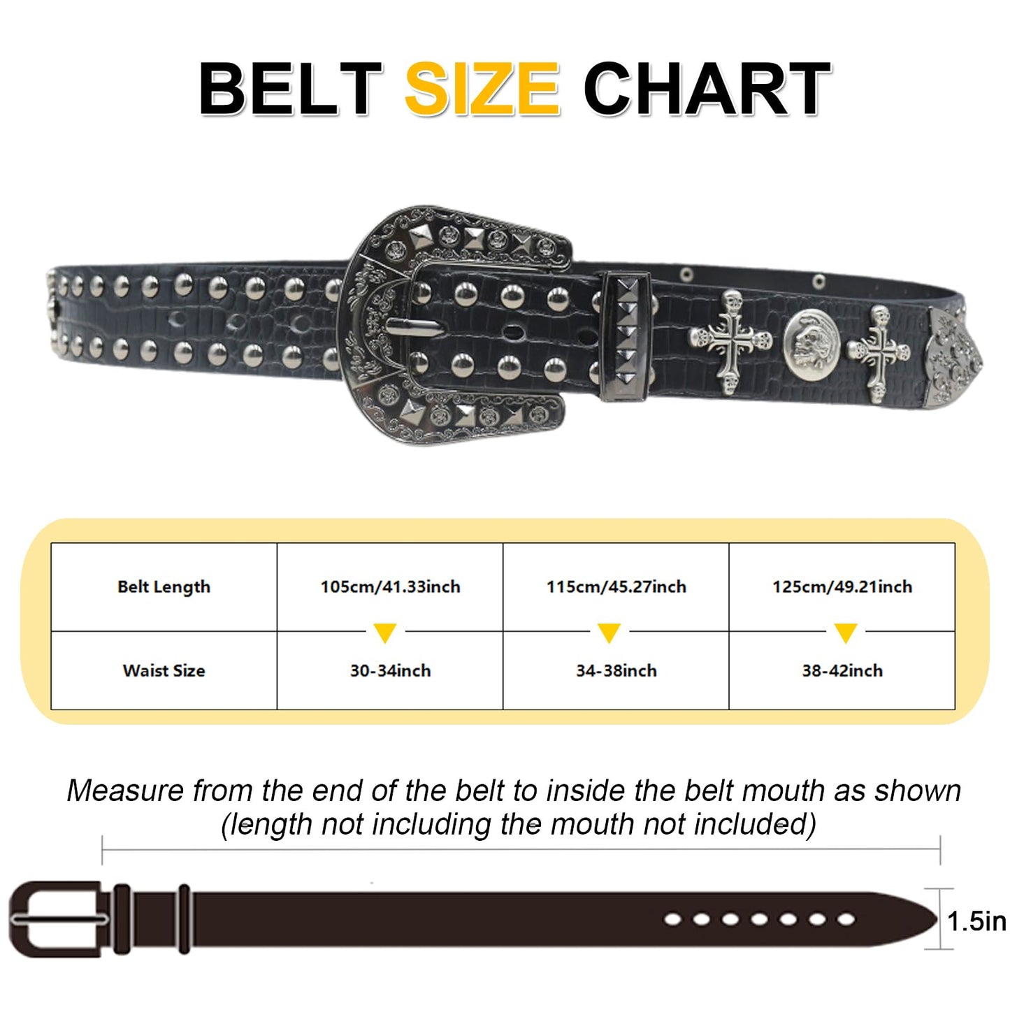 EVERBLTING Black Western Cowboy Belt for Men Women Western Cowboy Cowgirl Y2k Studded Belt Western Punk Studded Belts 115