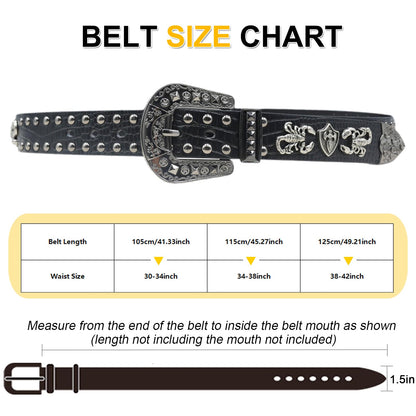 EVERBLTING Black Western Cowboy Belt for Men Women Western Cowboy Cowgirl Y2k Studded Belt Western Punk Studded Belts 115
