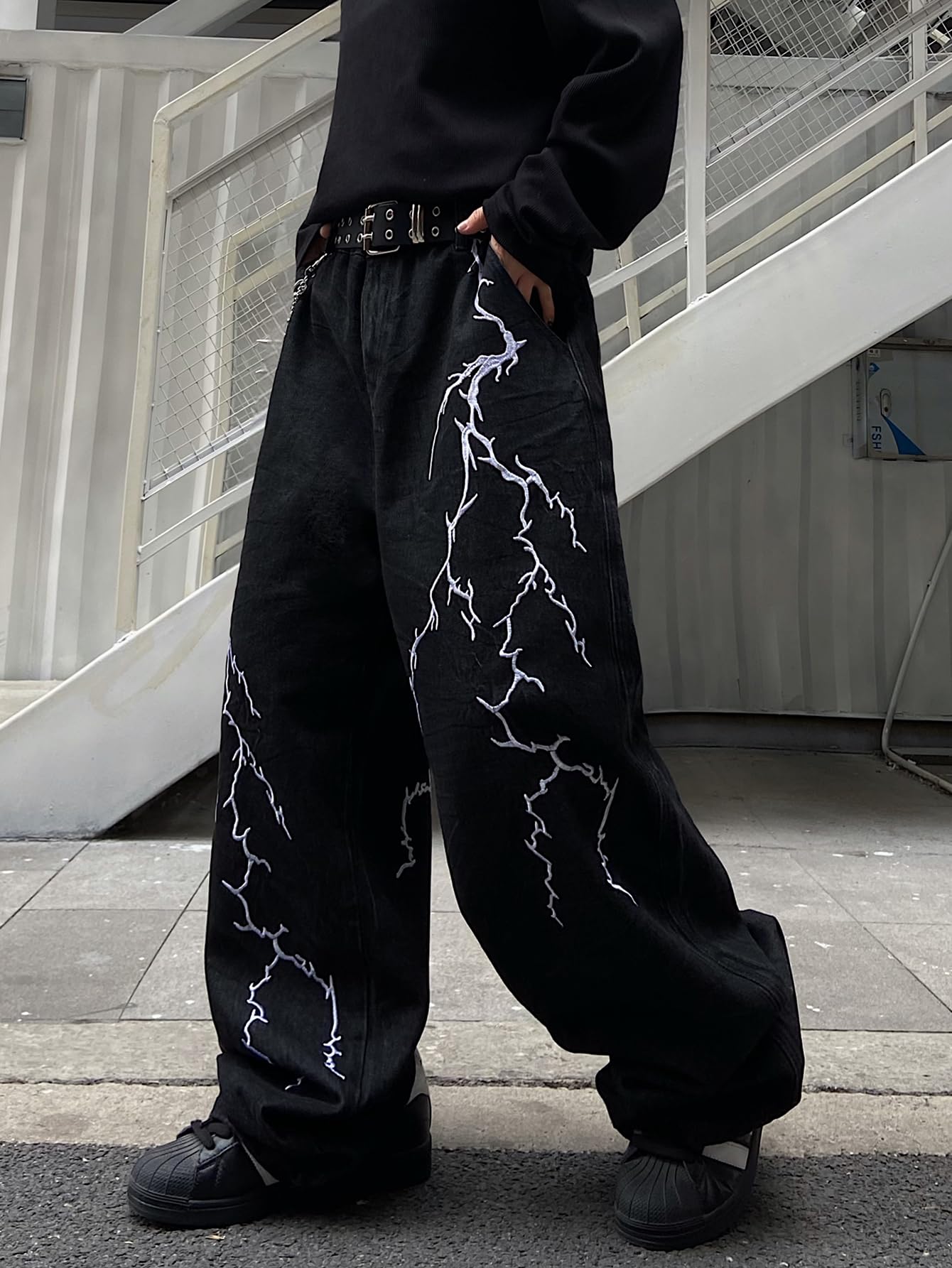 OYICAI Womens Baggy Jeans Wide Leg Denim Pants Y2k 90s Vintage Hip Hop Loose Long Trousers Streetwear High Waist Retro Casual 2000s Oversized Extreme Motion Jinco Skater,H28 Black,Large