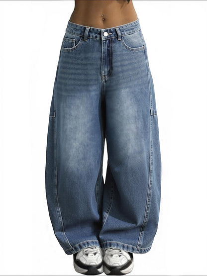 EMMIOL Women Hip Hop Baggy Jeans Wide Leg Mid-Low Waist Jeans Loose Boyfriends Pants 90s Vintage Denim Pants,Back-to-School Outfit