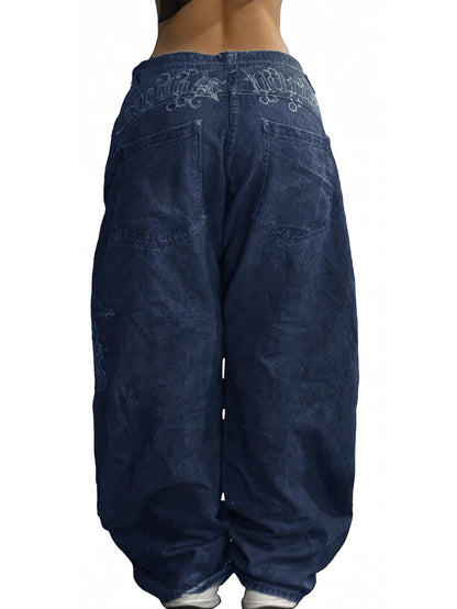 EMMIOL Women Hip Hop Baggy Jeans Wide Leg Mid-Low Waist Jeans Loose Boyfriends Pants 90s Vintage Denim Pants,Back-to-School Outfit