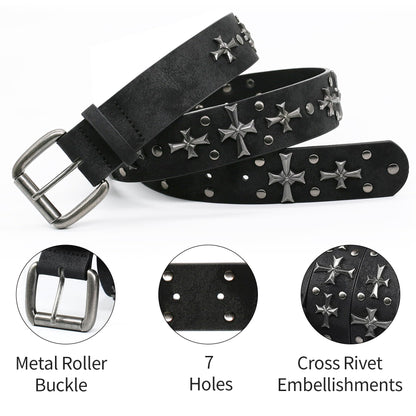 blu&ben Studded Belt for Women Y2K Metal Punk Rock Style Rivet Belts with Cross Rivet for Jeans Pants