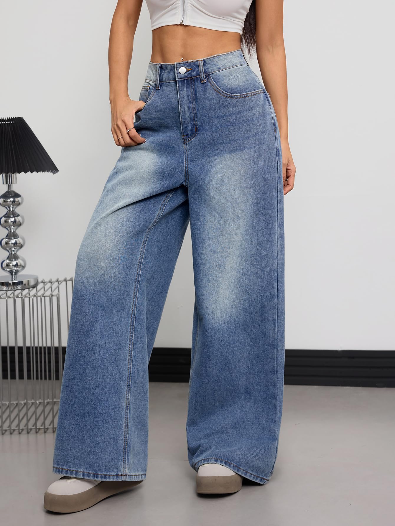 OYICAI Womens Baggy Jeans Wide Leg Denim Pants Y2k 90s Vintage Hip Hop Loose Long Trousers Streetwear High Waist Retro Casual 2000s Oversized Extreme Motion Jinco Skater,H28 Black,Large
