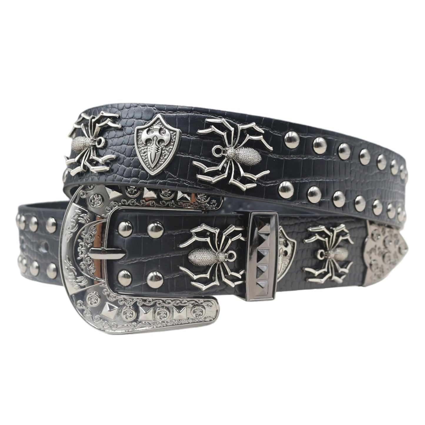 EVERBLTING Black Western Cowboy Belt for Men Women Western Cowboy Cowgirl Y2k Studded Belt Western Punk Studded Belts 115
