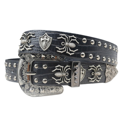 EVERBLTING Black Western Cowboy Belt for Men Women Western Cowboy Cowgirl Y2k Studded Belt Western Punk Studded Belts 115
