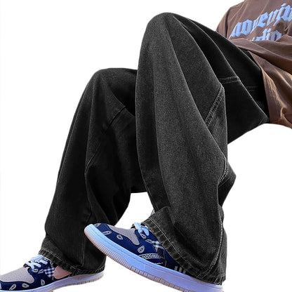 Nutriangee Men's Loose Fit Baggy Jeans Casual Streetwear Wide Leg Hip Hop Oversized Denim Pants Black 32