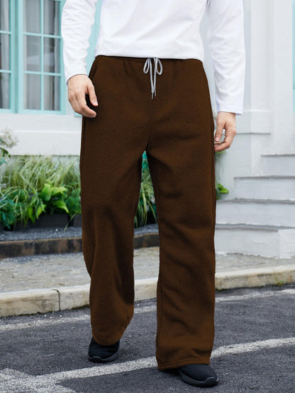 OYOANGLE Men's Drawstring Waist Straight Wide Leg Baggy Pants Workout Athletic Sweatpants with Pocket Grey L