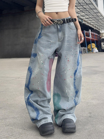 OYICAI Womens Baggy Jeans Wide Leg Denim Pants Y2k 90s Vintage Hip Hop Loose Long Trousers Streetwear High Waist Retro Casual 2000s Oversized Extreme Motion Jinco Skater,H28 Black,Large