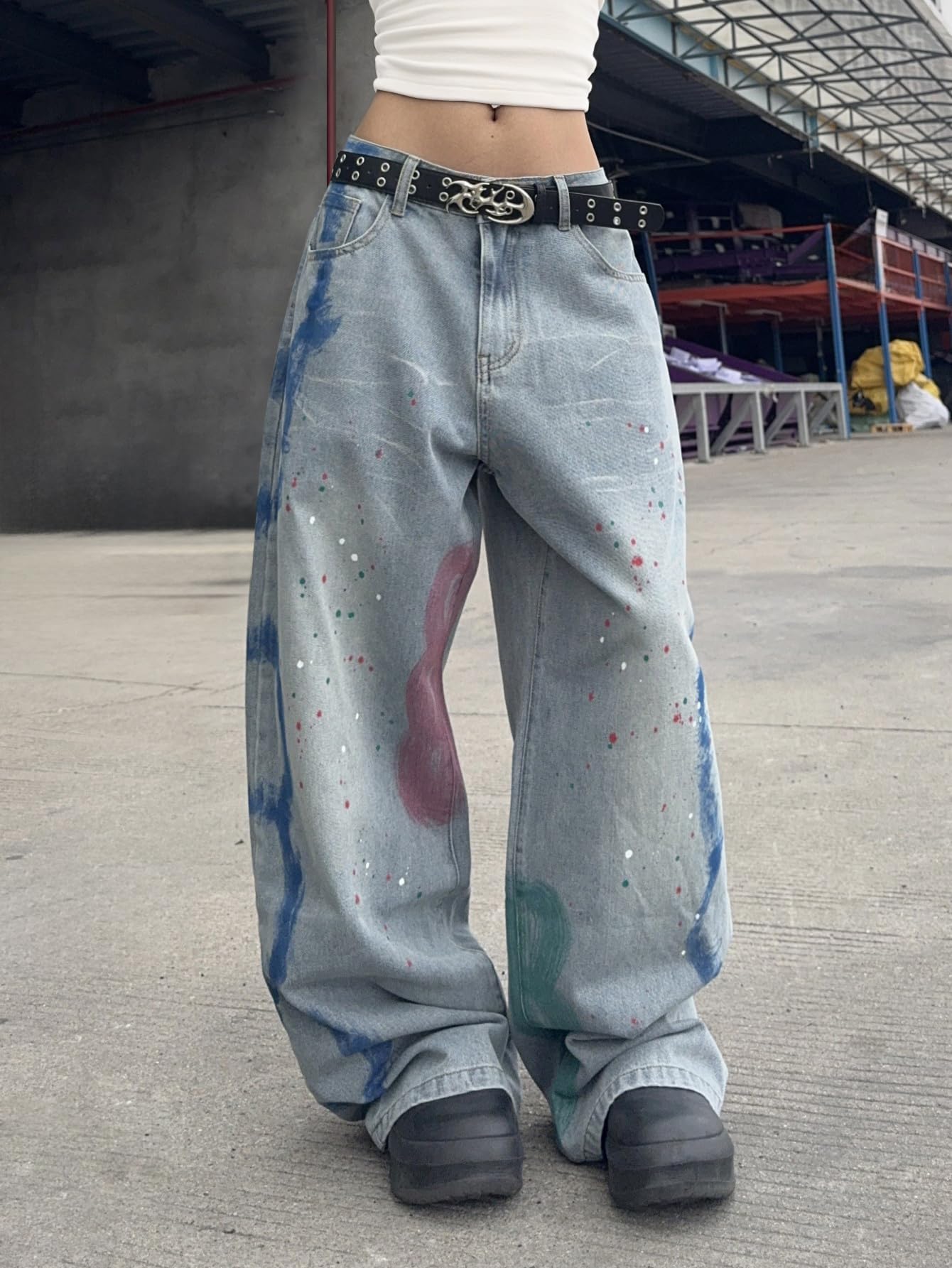 OYICAI Womens Baggy Jeans Wide Leg Denim Pants Y2k 90s Vintage Hip Hop Loose Long Trousers Streetwear High Waist Retro Casual 2000s Oversized Extreme Motion Jinco Skater,H28 Black,Large