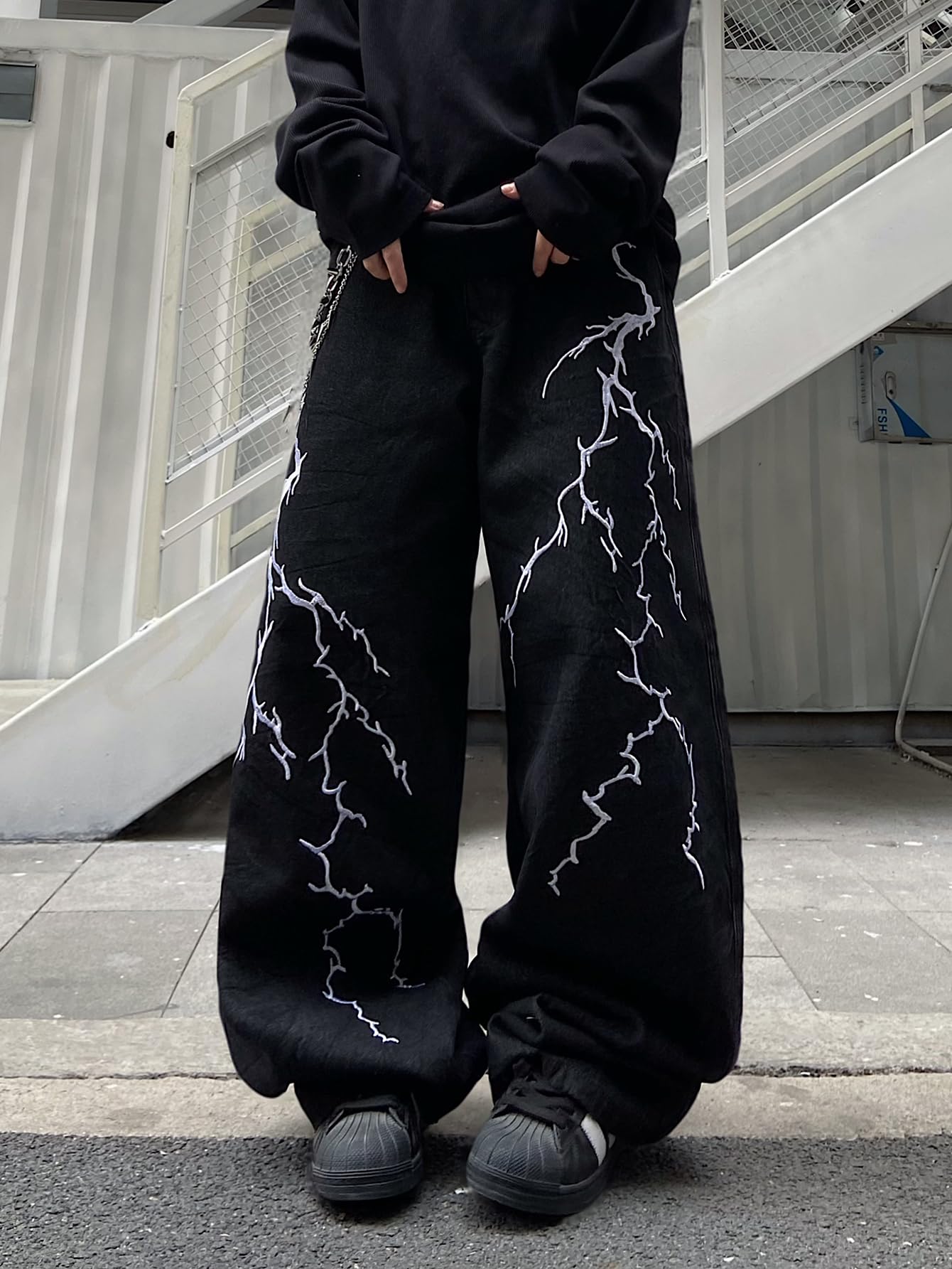 OYICAI Womens Baggy Jeans Wide Leg Denim Pants Y2k 90s Vintage Hip Hop Loose Long Trousers Streetwear High Waist Retro Casual 2000s Oversized Extreme Motion Jinco Skater,H28 Black,Large
