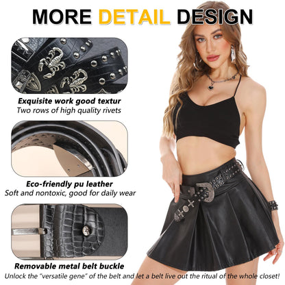 EVERBLTING Black Western Cowboy Belt for Men Women Western Cowboy Cowgirl Y2k Studded Belt Western Punk Studded Belts 115