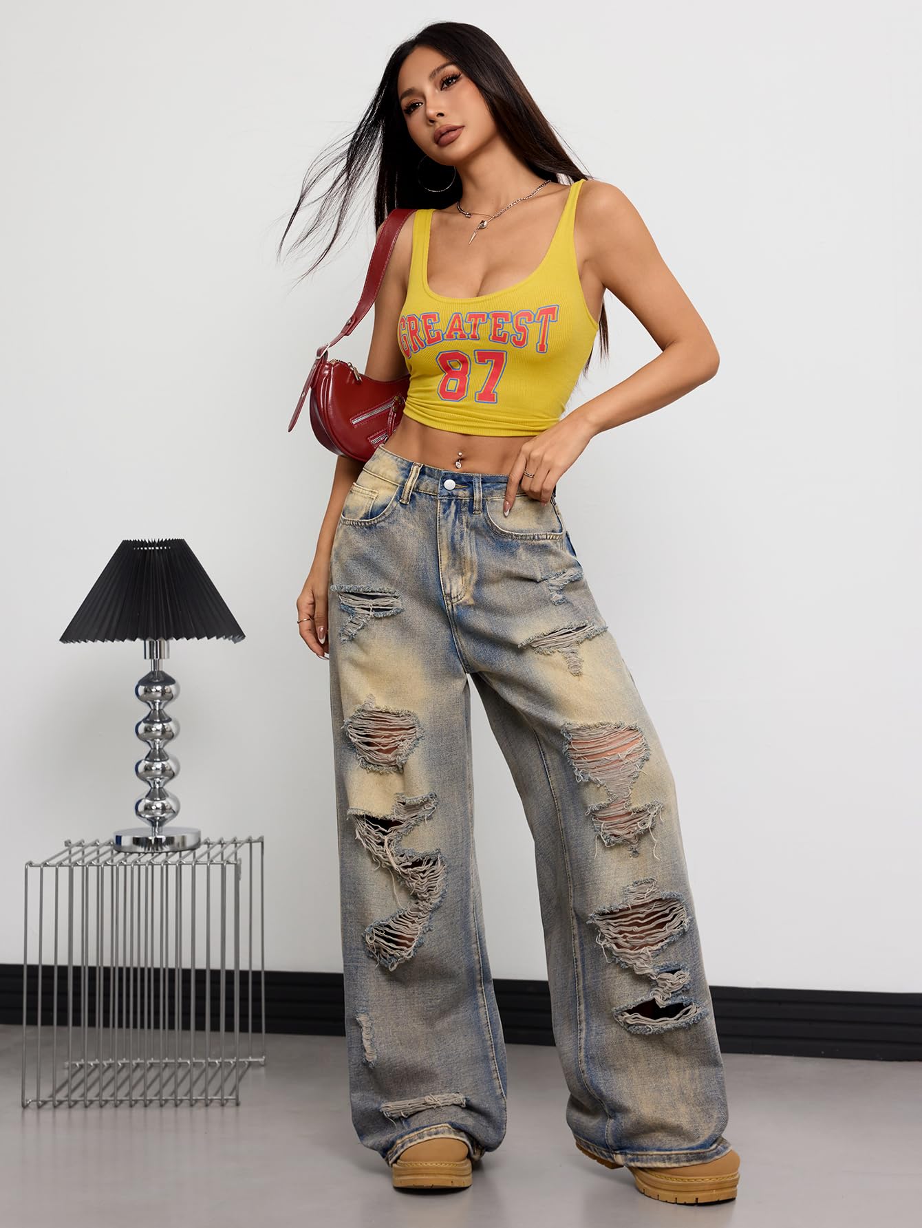 OYICAI Womens Baggy Jeans Wide Leg Denim Pants Y2k 90s Vintage Hip Hop Loose Long Trousers Streetwear High Waist Retro Casual 2000s Oversized Extreme Motion Jinco Skater,H28 Black,Large
