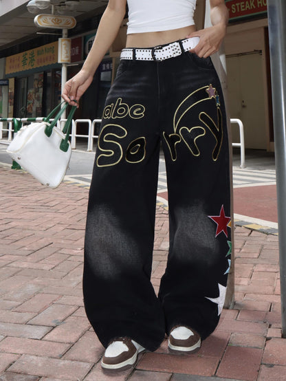 OYICAI Womens Baggy Jeans Wide Leg Denim Pants Y2k 90s Vintage Hip Hop Loose Long Trousers Streetwear High Waist Retro Casual 2000s Oversized Extreme Motion Jinco Skater,H28 Black,Large