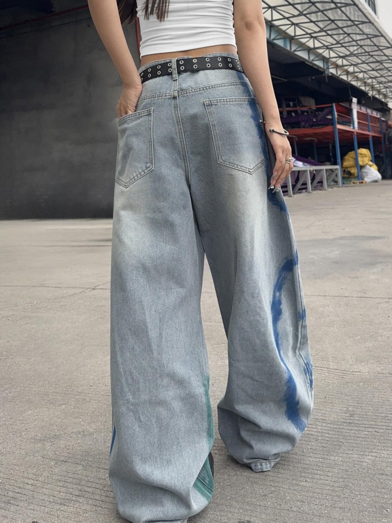 OYICAI Womens Baggy Jeans Wide Leg Denim Pants Y2k 90s Vintage Hip Hop Loose Long Trousers Streetwear High Waist Retro Casual 2000s Oversized Extreme Motion Jinco Skater,H28 Black,Large