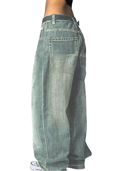 EMMIOL Women Hip Hop Baggy Jeans Wide Leg Mid-Low Waist Jeans Loose Boyfriends Pants 90s Vintage Denim Pants,Back-to-School Outfit