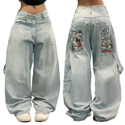 EMMIOL Women Hip Hop Baggy Jeans Wide Leg Mid-Low Waist Jeans Loose Boyfriends Pants 90s Vintage Denim Pants,Back-to-School Outfit